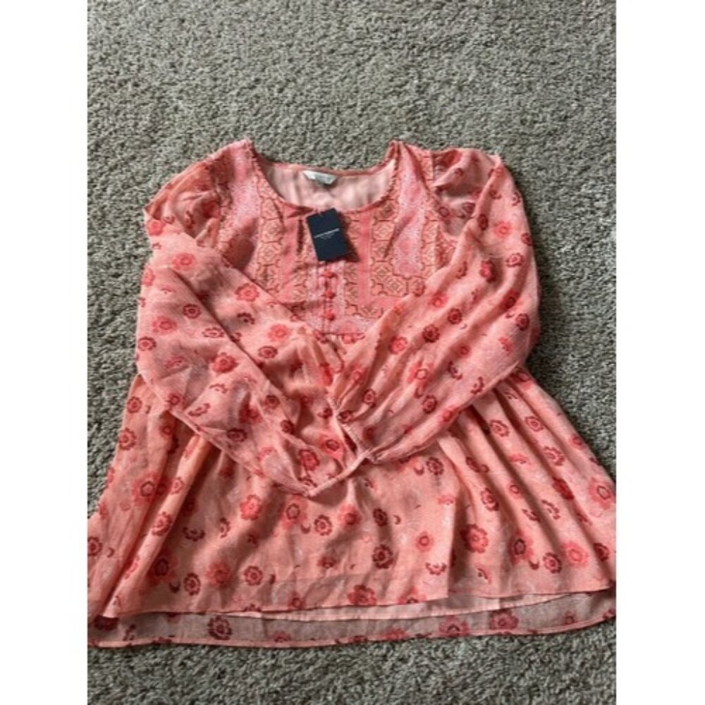 Lucky Brand Womens Orange Flowly Long Sleeve Lined Boho Orange Size Small Hippie